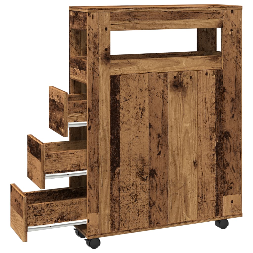 Narrow Bathroom Cabinet with Wheels Old Wood Engineered Wood